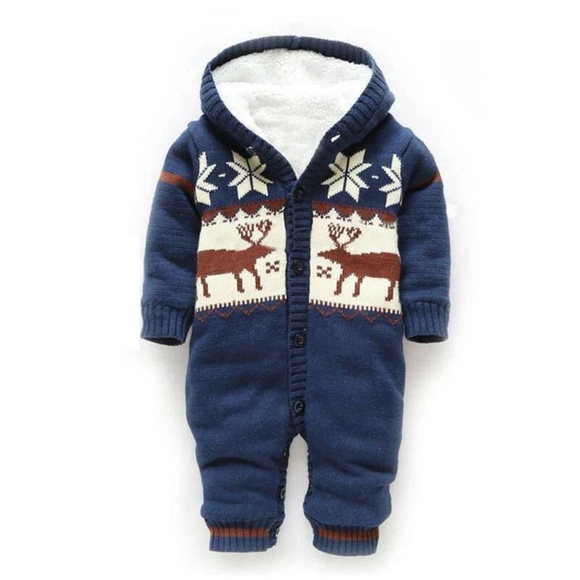 el bebe oso Other - Navy Blue Reindeer Knit Bodysuit